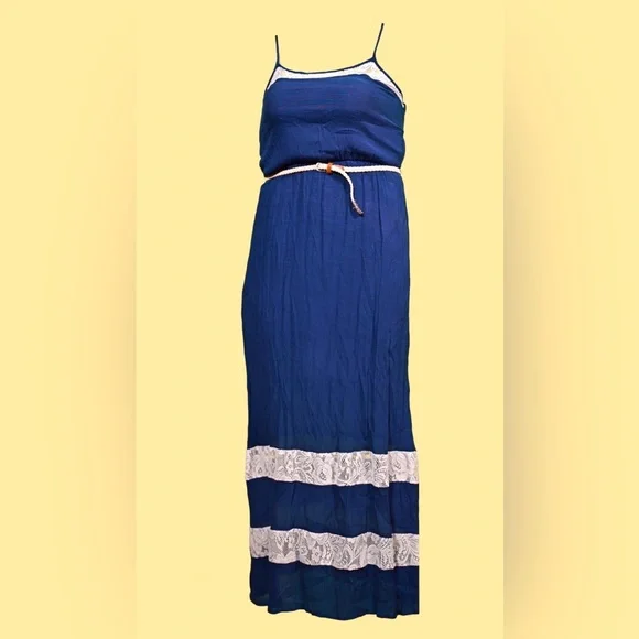 Charlotte Russe | Dresses | Navy Blue And White Lace Maxi Dress With Belt |  Poshmark